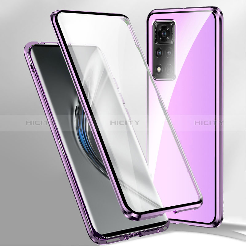 Funda Bumper Lujo Marco de Aluminio Espejo 360 Grados Carcasa P02 para Xiaomi Redmi Note 11 Pro+ Plus 5G Morado