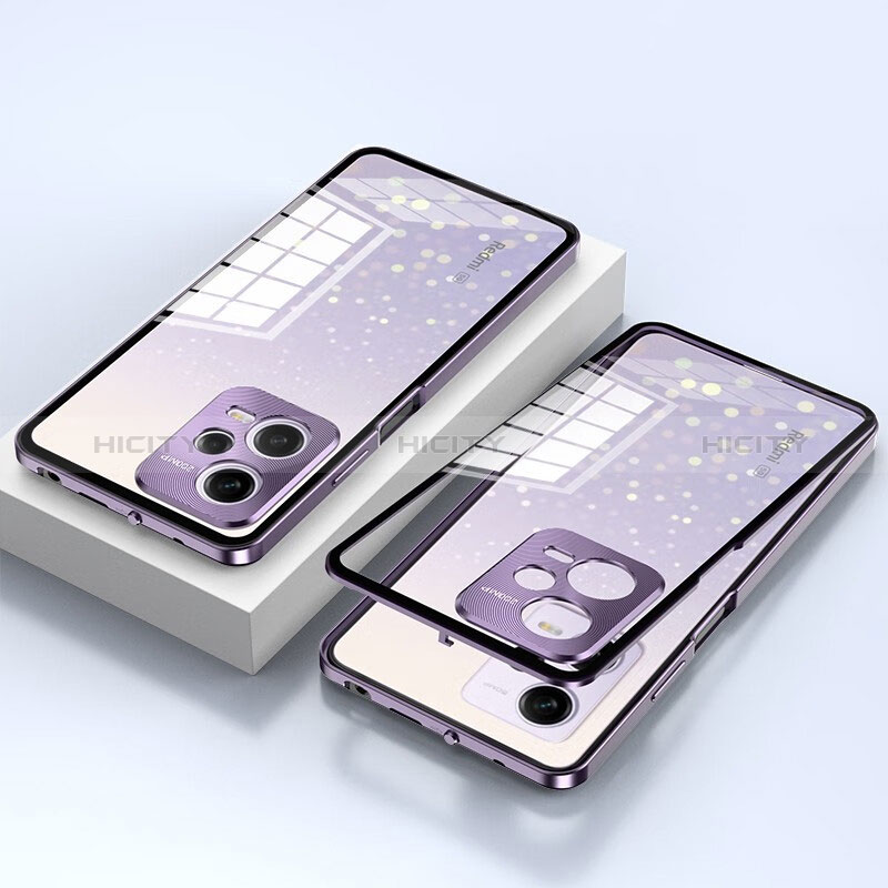 Funda Bumper Lujo Marco de Aluminio Espejo 360 Grados Carcasa P02 para Xiaomi Redmi Note 12 5G Morado