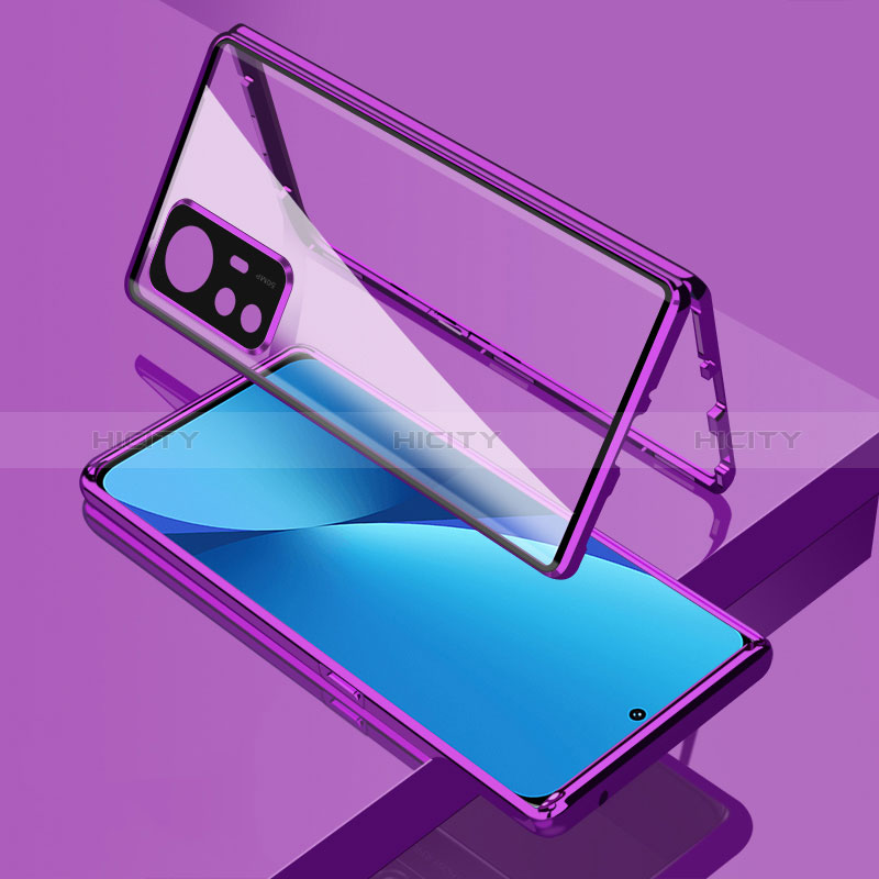 Funda Bumper Lujo Marco de Aluminio Espejo 360 Grados Carcasa P02 para Xiaomi Redmi Note 12S Morado