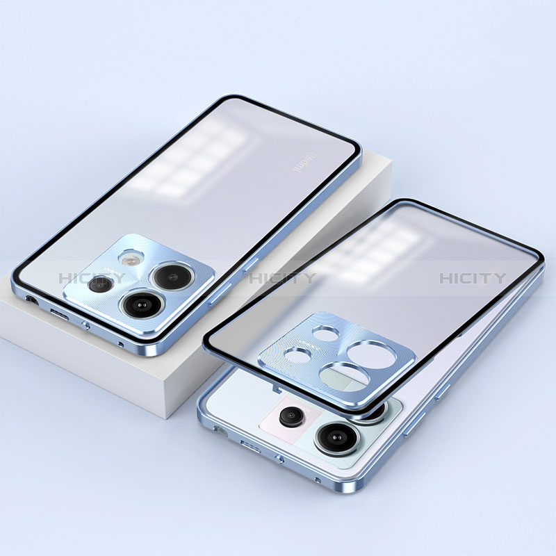 Funda Bumper Lujo Marco de Aluminio Espejo 360 Grados Carcasa P02 para Xiaomi Redmi Note 13 Pro 5G Azul