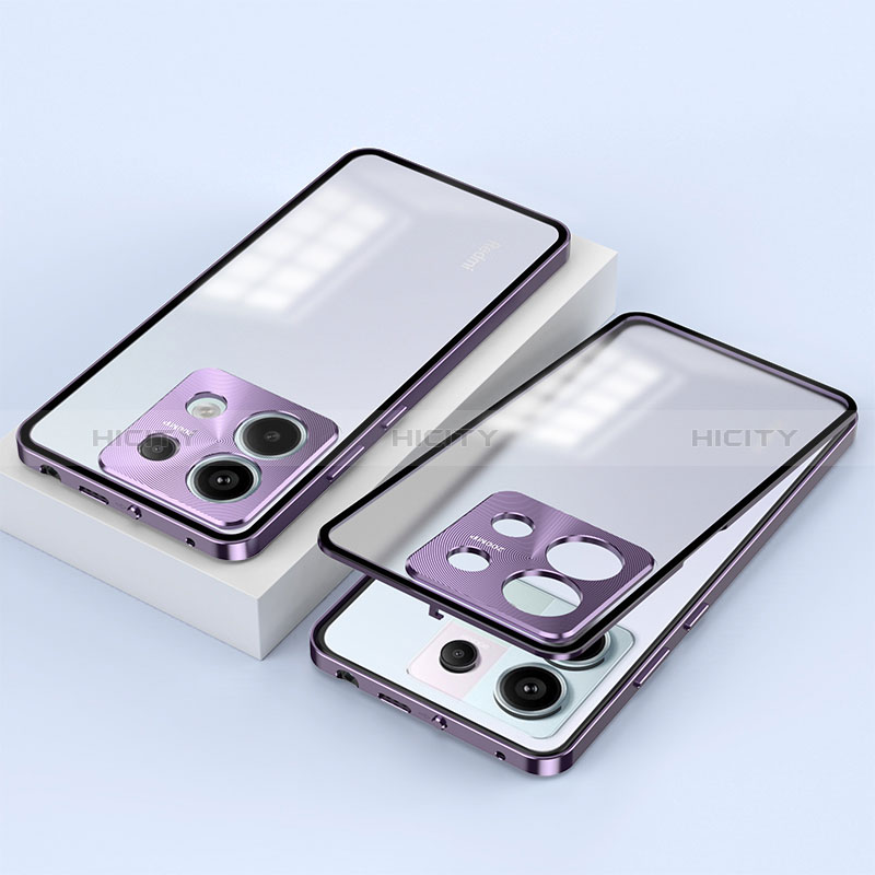 Funda Bumper Lujo Marco de Aluminio Espejo 360 Grados Carcasa P02 para Xiaomi Redmi Note 13 Pro 5G Morado