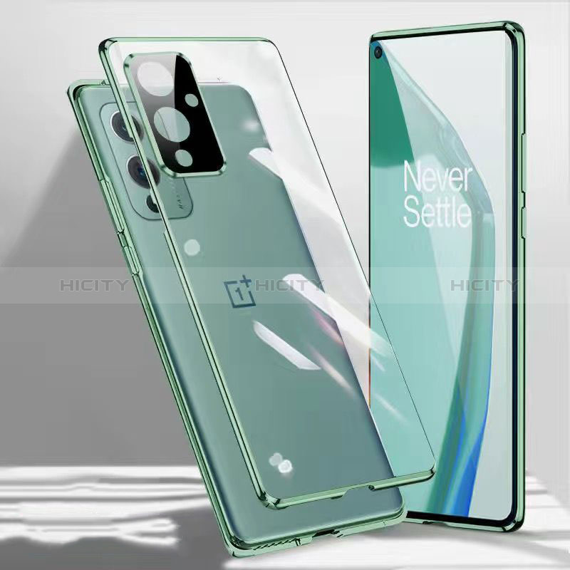 Funda Bumper Lujo Marco de Aluminio Espejo 360 Grados Carcasa P03 para OnePlus 9 5G Verde