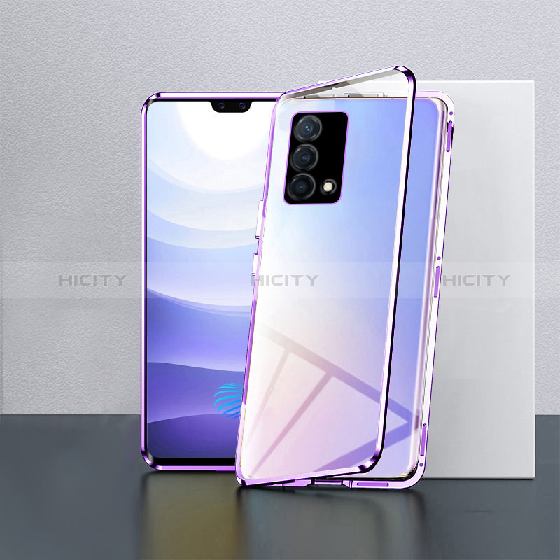 Funda Bumper Lujo Marco de Aluminio Espejo 360 Grados Carcasa P03 para Oppo K9 5G Morado