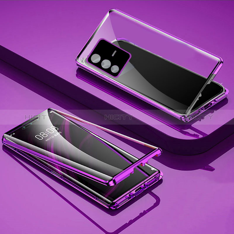 Funda Bumper Lujo Marco de Aluminio Espejo 360 Grados Carcasa P03 para Vivo V23 Pro 5G Morado