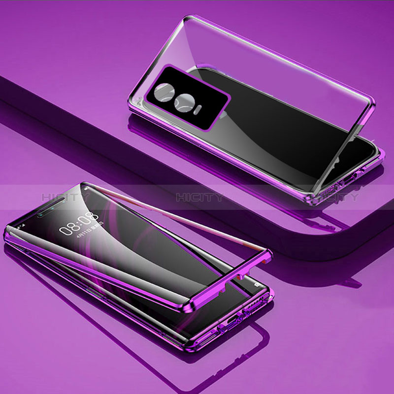 Funda Bumper Lujo Marco de Aluminio Espejo 360 Grados Carcasa P03 para Vivo Y76s 5G Morado