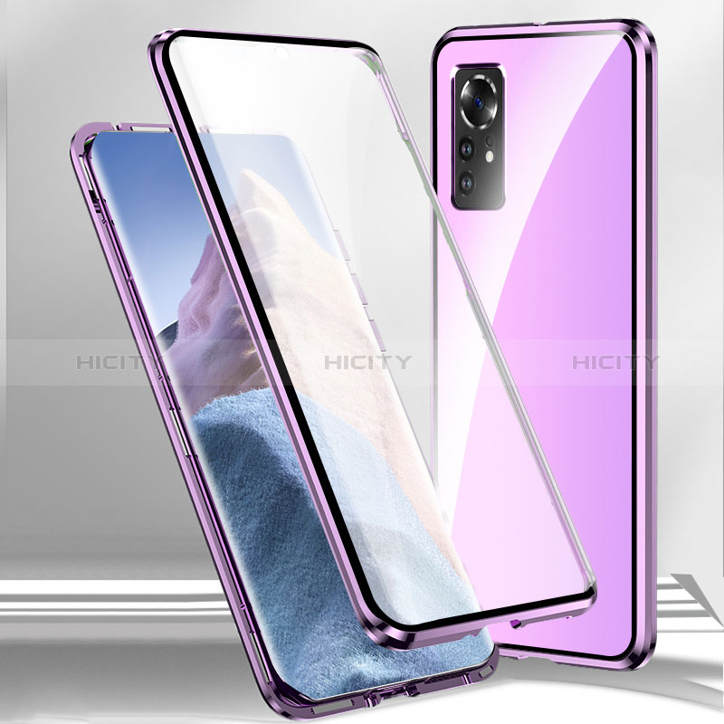 Funda Bumper Lujo Marco de Aluminio Espejo 360 Grados Carcasa P03 para Xiaomi Redmi Note 12S Morado