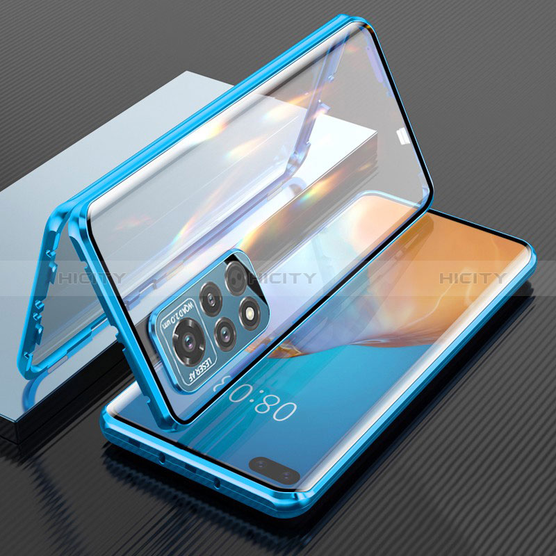 Funda Bumper Lujo Marco de Aluminio Espejo 360 Grados Carcasa P04 para Huawei Honor V40 5G Azul