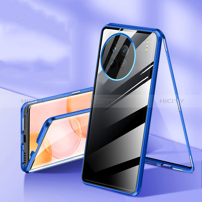 Funda Bumper Lujo Marco de Aluminio Espejo 360 Grados Carcasa P04 para OnePlus 11R 5G Azul