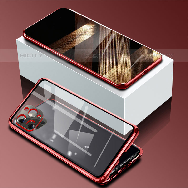 Funda Bumper Lujo Marco de Aluminio Espejo 360 Grados Carcasa para Apple iPhone 15 Pro Rojo