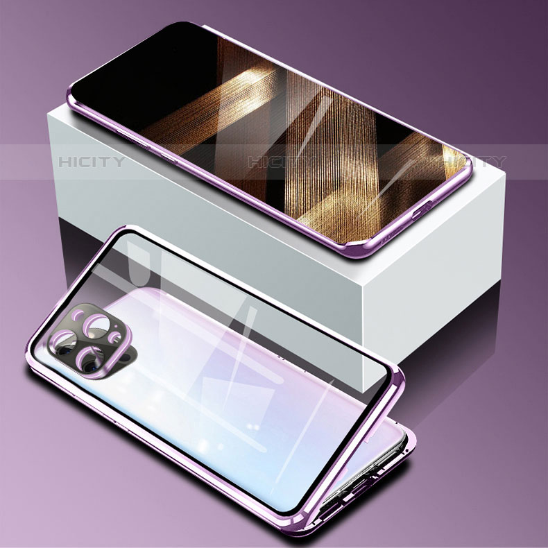 Funda Bumper Lujo Marco de Aluminio Espejo 360 Grados Carcasa para Apple iPhone 16 Pro Morado