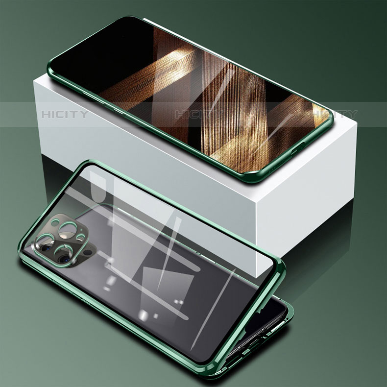 Funda Bumper Lujo Marco de Aluminio Espejo 360 Grados Carcasa para Apple iPhone 16 Pro Verde