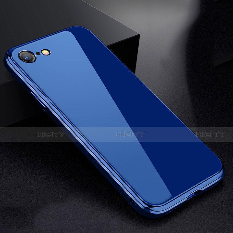 Funda Bumper Lujo Marco de Aluminio Espejo 360 Grados Carcasa para Apple iPhone 7 Azul