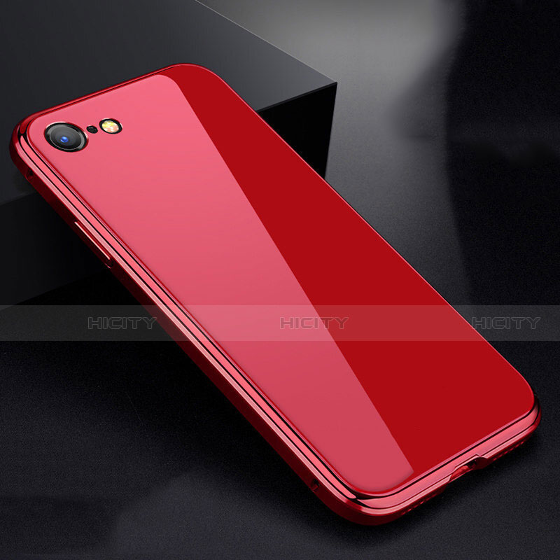 Funda Bumper Lujo Marco de Aluminio Espejo 360 Grados Carcasa para Apple iPhone 7 Rojo