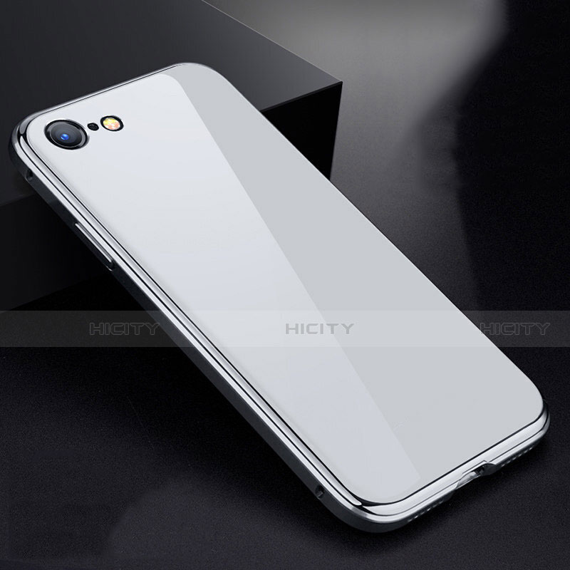 Funda Bumper Lujo Marco de Aluminio Espejo 360 Grados Carcasa para Apple iPhone 8 Blanco