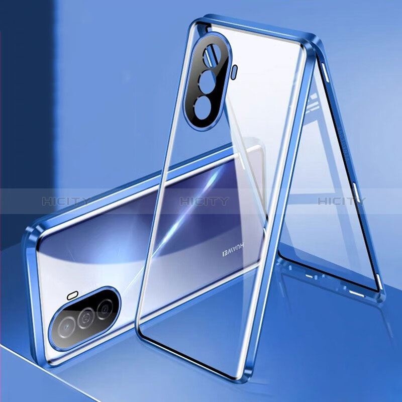 Funda Bumper Lujo Marco de Aluminio Espejo 360 Grados Carcasa para Huawei Enjoy 50 Azul