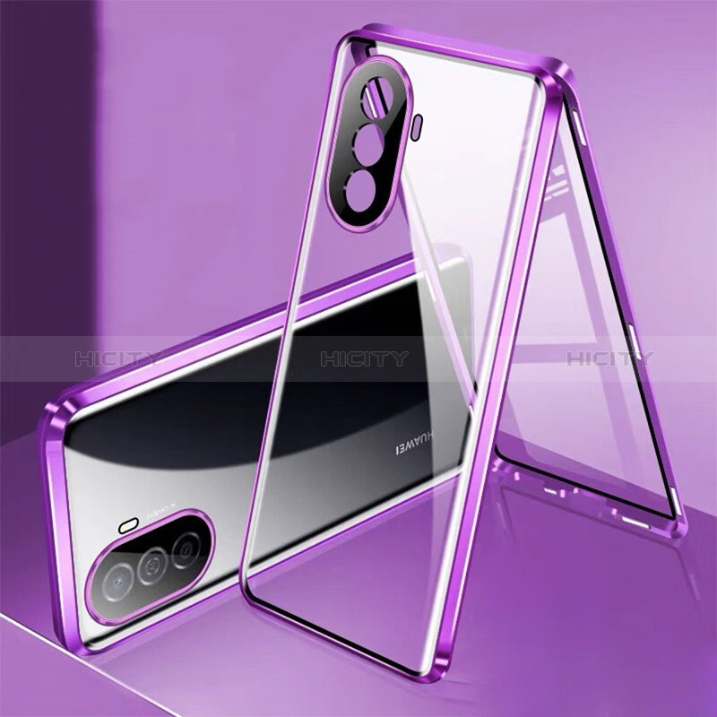 Funda Bumper Lujo Marco de Aluminio Espejo 360 Grados Carcasa para Huawei Enjoy 50 Morado