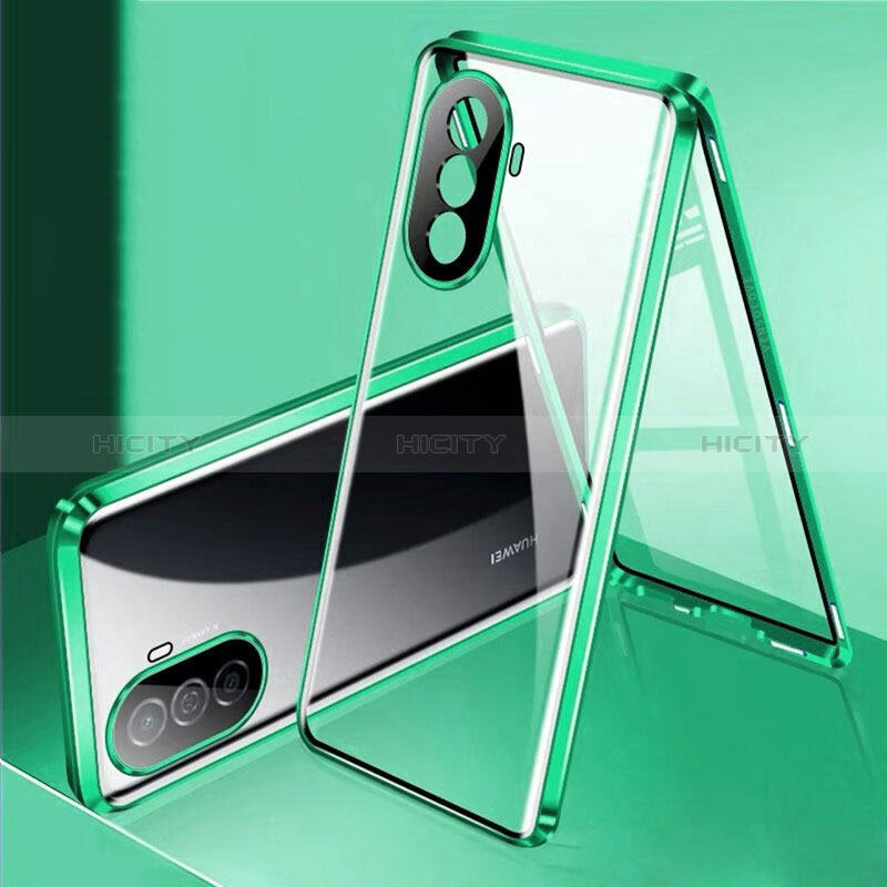 Funda Bumper Lujo Marco de Aluminio Espejo 360 Grados Carcasa para Huawei Enjoy 50 Verde