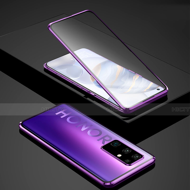 Funda Bumper Lujo Marco de Aluminio Espejo 360 Grados Carcasa para Huawei Honor 30 Morado