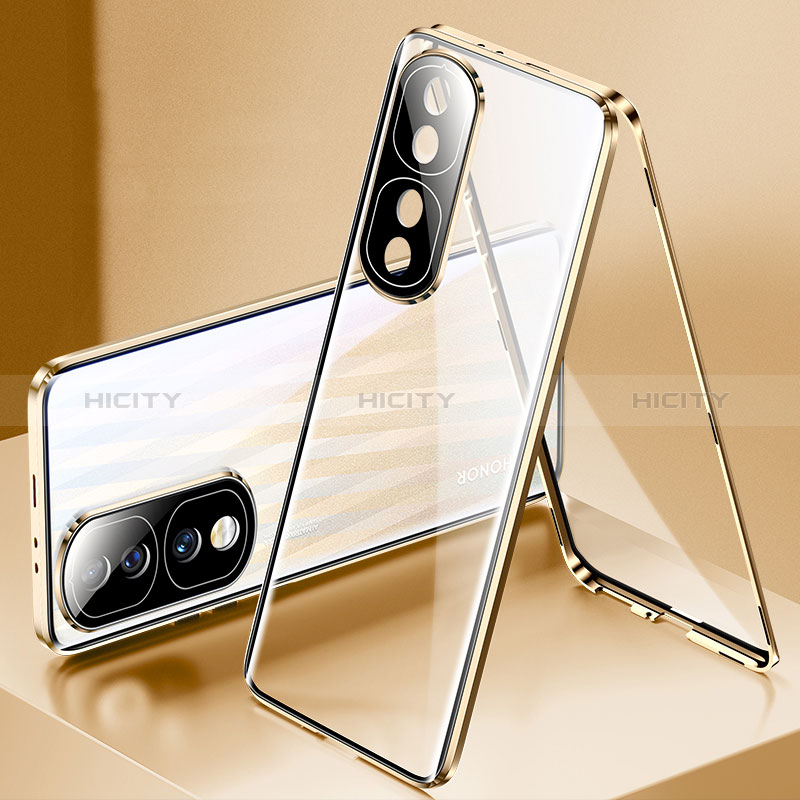 Funda Bumper Lujo Marco de Aluminio Espejo 360 Grados Carcasa para Huawei Honor 70 Pro+ Plus 5G Oro