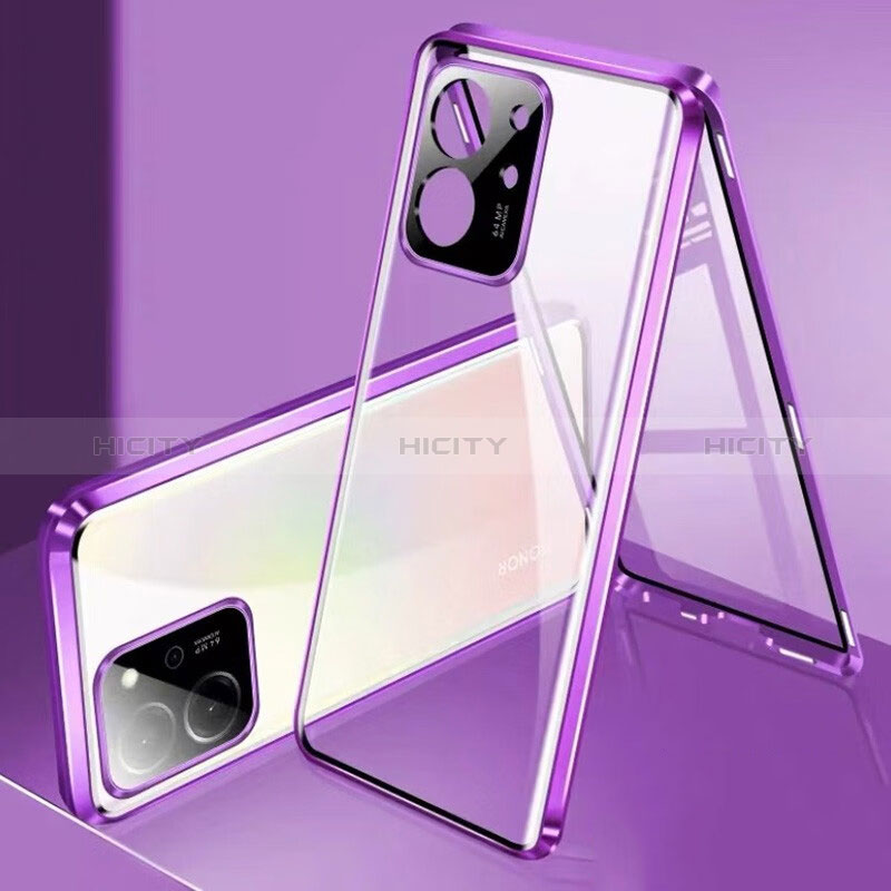 Funda Bumper Lujo Marco de Aluminio Espejo 360 Grados Carcasa para Huawei Honor 80 SE 5G Morado