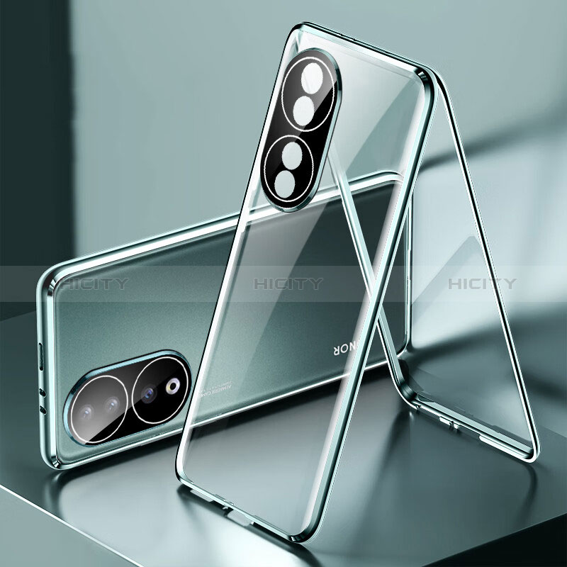 Funda Bumper Lujo Marco de Aluminio Espejo 360 Grados Carcasa para Huawei Honor 90 5G Verde