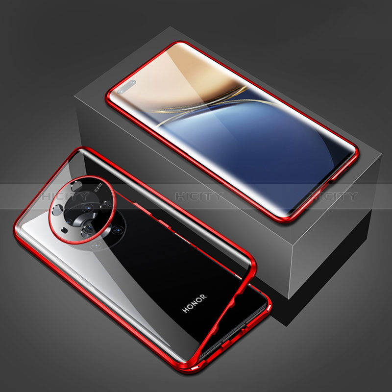 Funda Bumper Lujo Marco de Aluminio Espejo 360 Grados Carcasa para Huawei Honor Magic3 5G Rojo