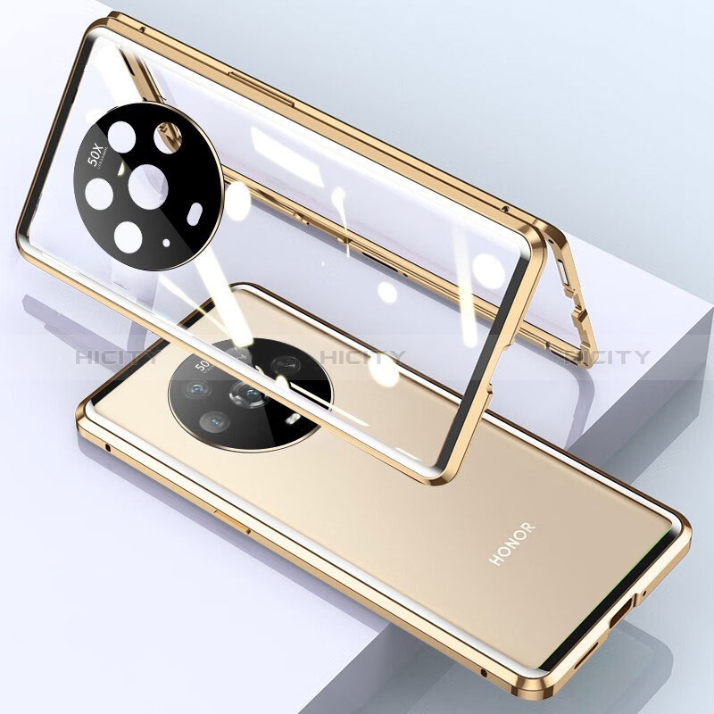 Funda Bumper Lujo Marco de Aluminio Espejo 360 Grados Carcasa para Huawei Honor Magic4 5G Oro