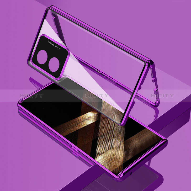 Funda Bumper Lujo Marco de Aluminio Espejo 360 Grados Carcasa para Huawei Honor X5 Plus Morado