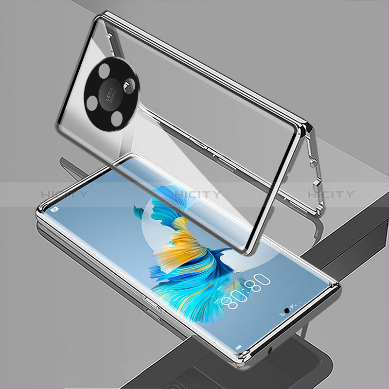 Funda Bumper Lujo Marco de Aluminio Espejo 360 Grados Carcasa para Huawei Honor X9 5G Plata