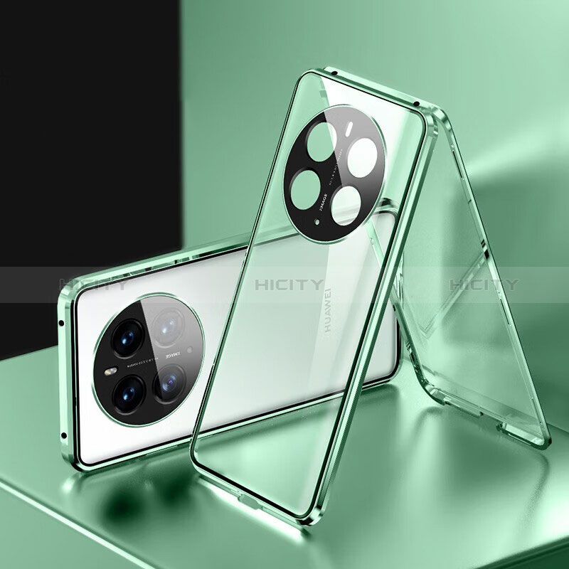 Funda Bumper Lujo Marco de Aluminio Espejo 360 Grados Carcasa para Huawei Mate 50 Pro Verde