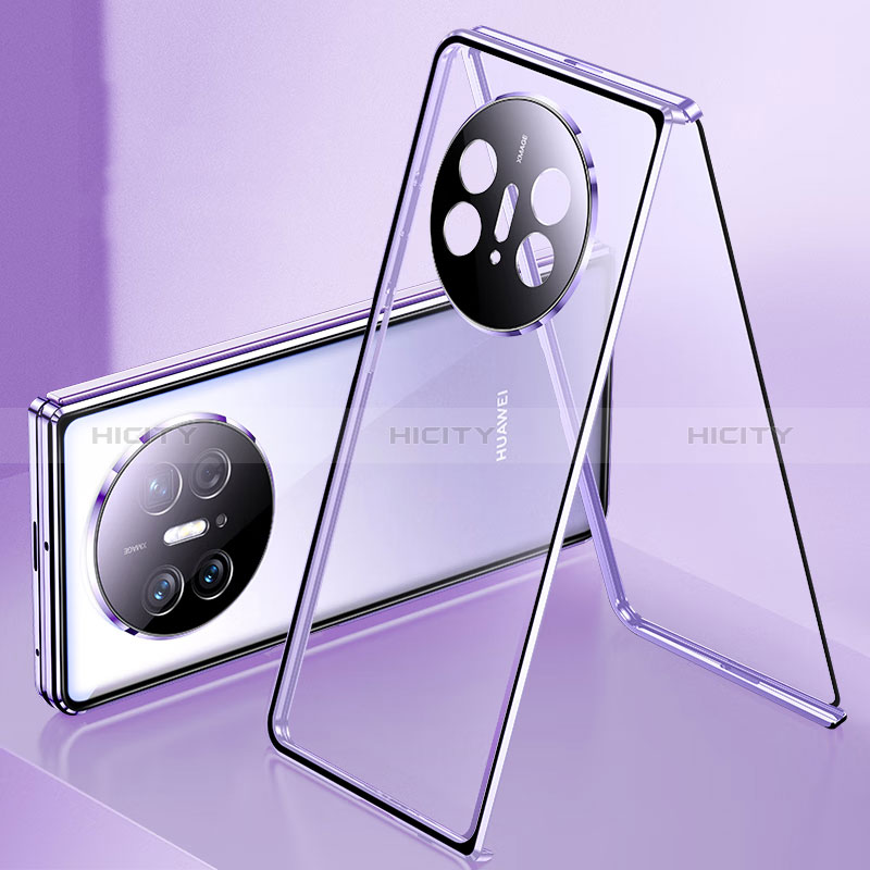 Funda Bumper Lujo Marco de Aluminio Espejo 360 Grados Carcasa para Huawei Mate X3 Morado