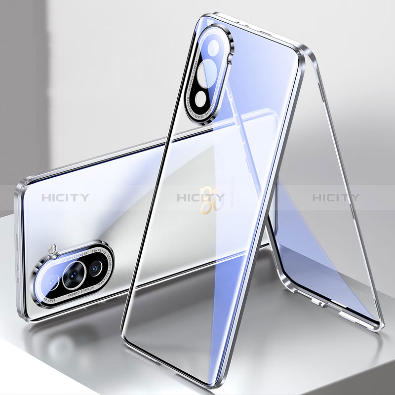 Funda Bumper Lujo Marco de Aluminio Espejo 360 Grados Carcasa para Huawei Nova 10 Plata