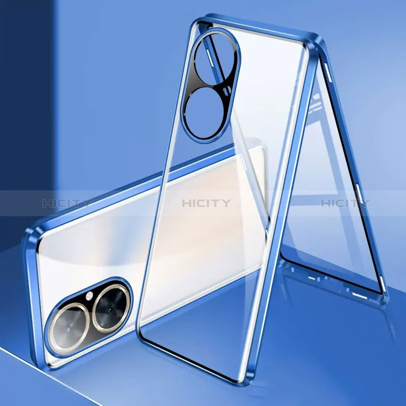 Funda Bumper Lujo Marco de Aluminio Espejo 360 Grados Carcasa para Huawei Nova 11i Azul