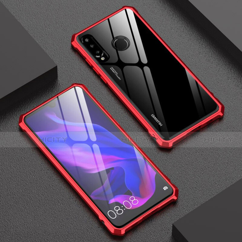 Funda Bumper Lujo Marco de Aluminio Espejo 360 Grados Carcasa para Huawei Nova 4e Rojo