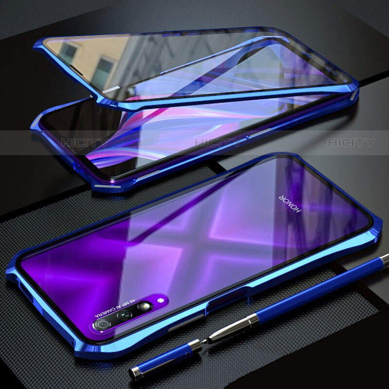 Funda Bumper Lujo Marco de Aluminio Espejo 360 Grados Carcasa para Huawei P Smart Pro (2019) Azul