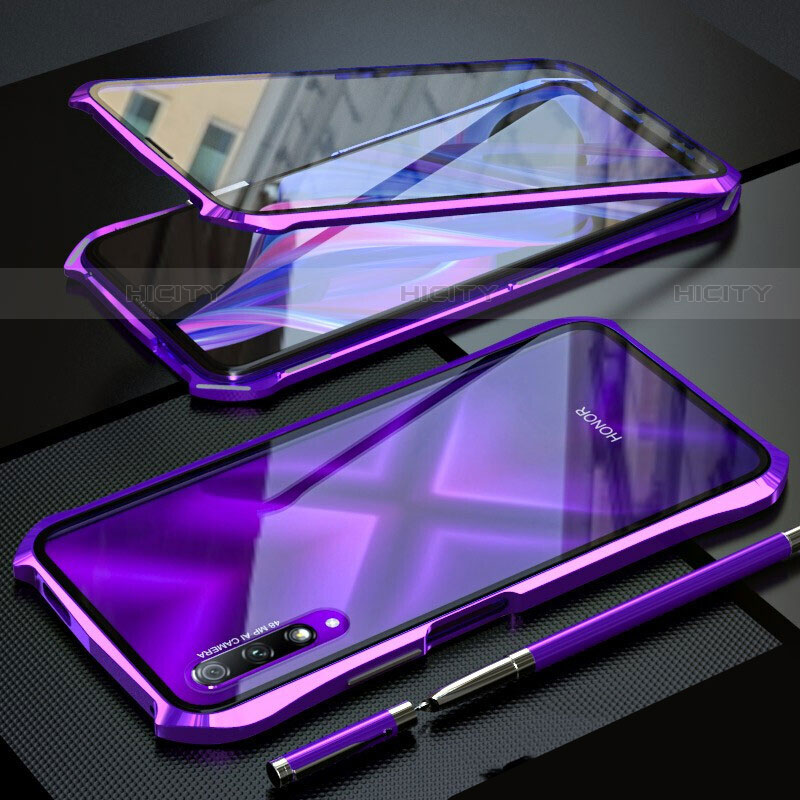 Funda Bumper Lujo Marco de Aluminio Espejo 360 Grados Carcasa para Huawei P Smart Pro (2019) Morado