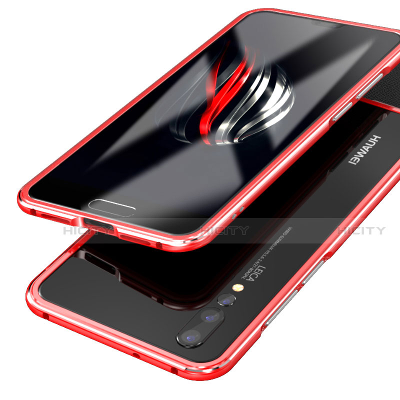 Funda Bumper Lujo Marco de Aluminio Espejo 360 Grados Carcasa para Huawei P20 Pro Rojo