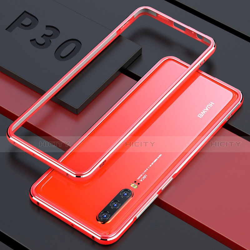 Funda Bumper Lujo Marco de Aluminio Espejo 360 Grados Carcasa para Huawei P30 Rojo