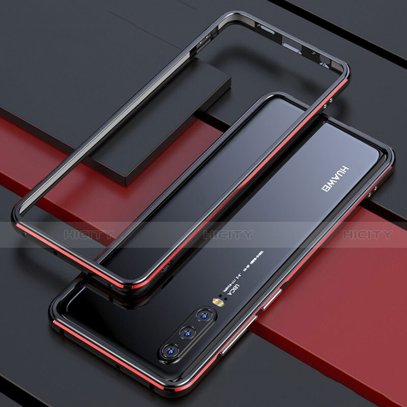 Funda Bumper Lujo Marco de Aluminio Espejo 360 Grados Carcasa para Huawei P30 Rojo y Negro