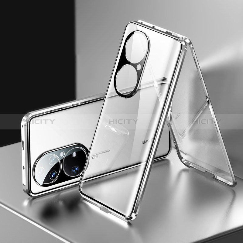 Funda Bumper Lujo Marco de Aluminio Espejo 360 Grados Carcasa para Huawei P50 Plata