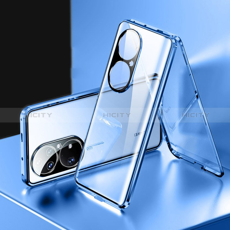 Funda Bumper Lujo Marco de Aluminio Espejo 360 Grados Carcasa para Huawei P50e Azul