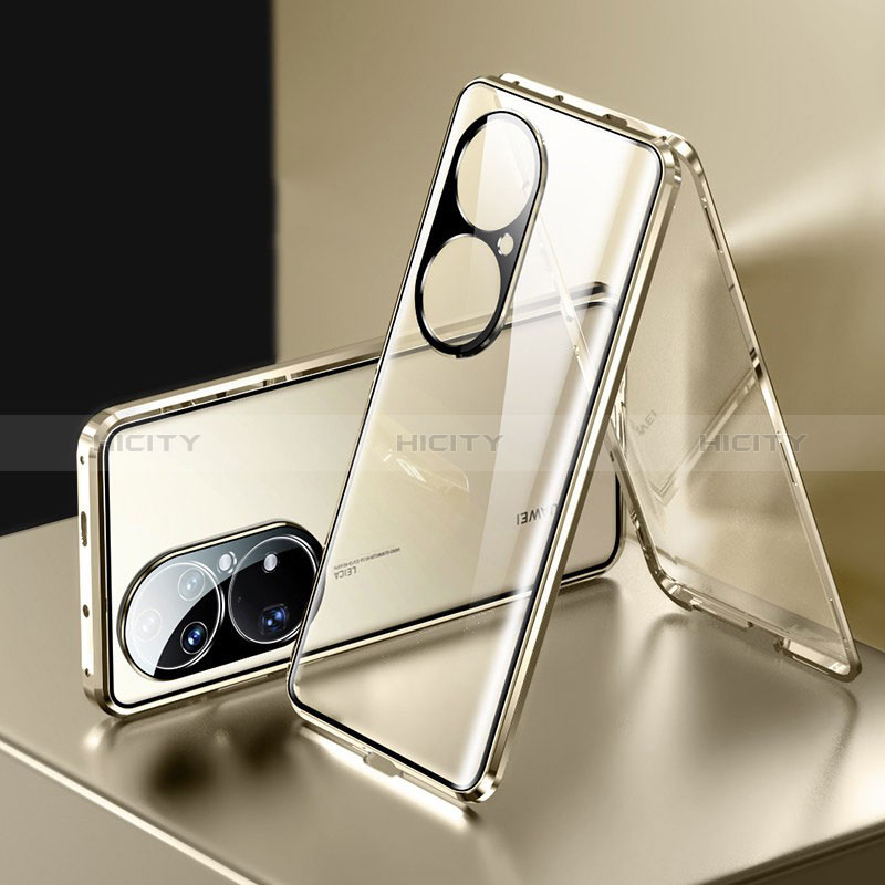 Funda Bumper Lujo Marco de Aluminio Espejo 360 Grados Carcasa para Huawei P50e Oro