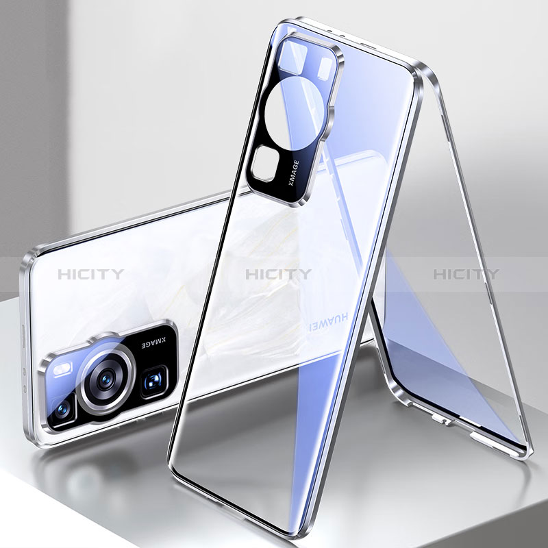 Funda Bumper Lujo Marco de Aluminio Espejo 360 Grados Carcasa para Huawei P60 Plata