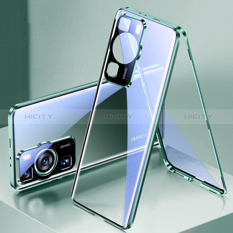 Funda Bumper Lujo Marco de Aluminio Espejo 360 Grados Carcasa para Huawei P60 Pro Verde