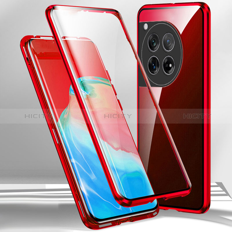 Funda Bumper Lujo Marco de Aluminio Espejo 360 Grados Carcasa para OnePlus 12R 5G Rojo