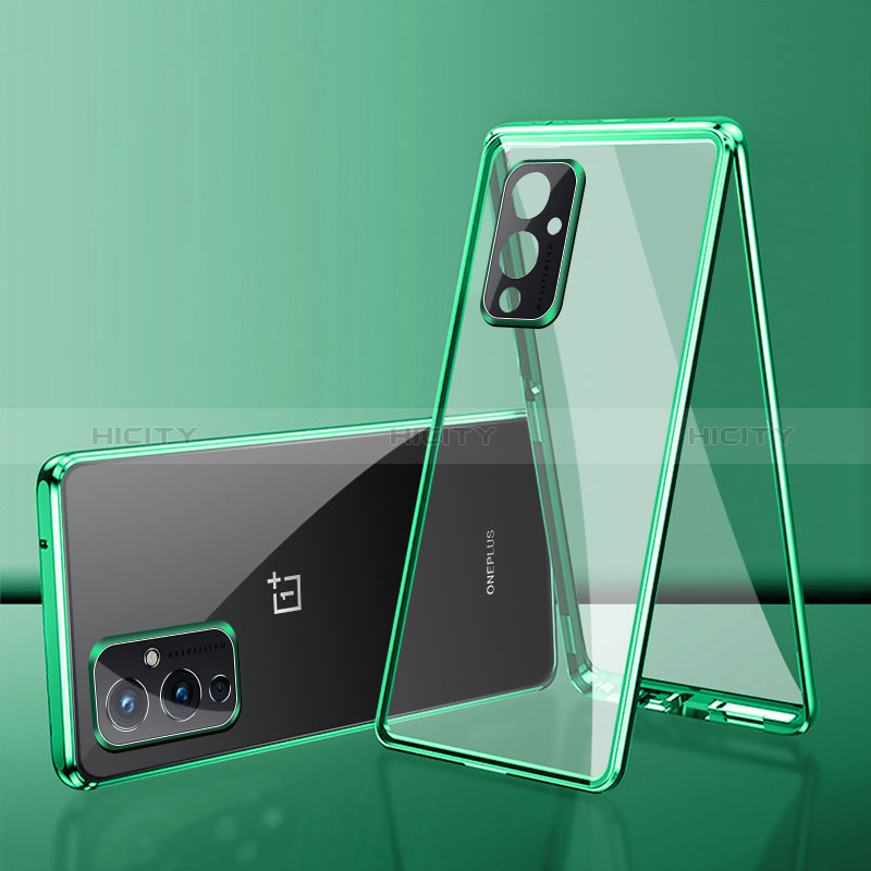 Funda Bumper Lujo Marco de Aluminio Espejo 360 Grados Carcasa para OnePlus 9 5G Verde