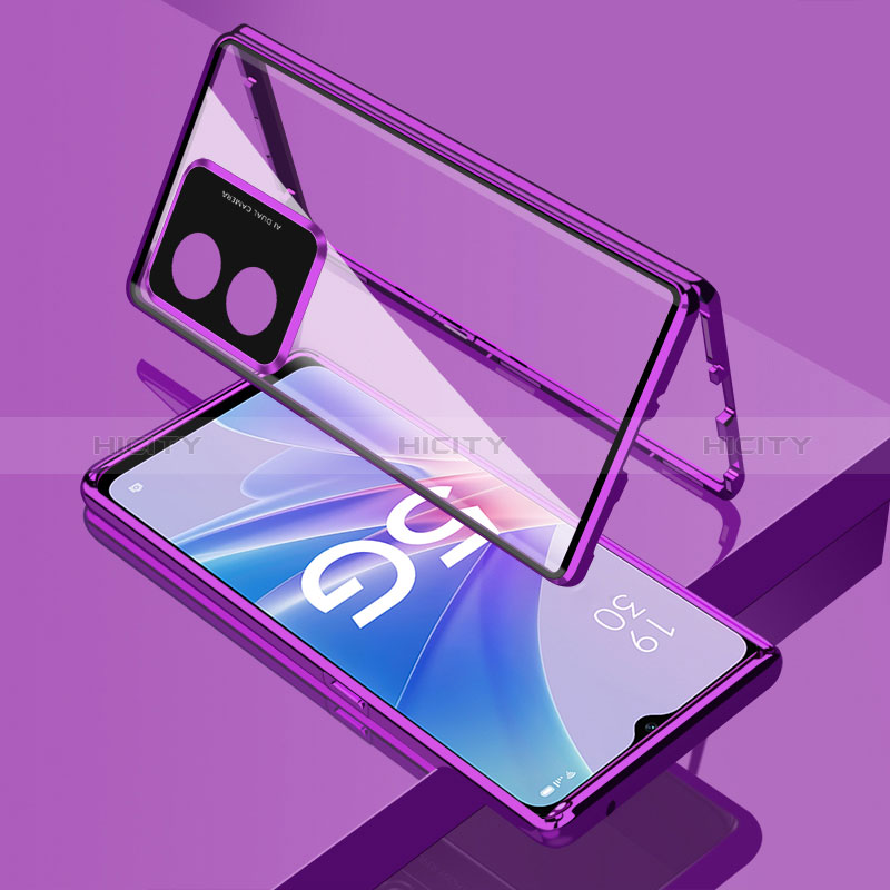 Funda Bumper Lujo Marco de Aluminio Espejo 360 Grados Carcasa para Oppo A1 5G Morado