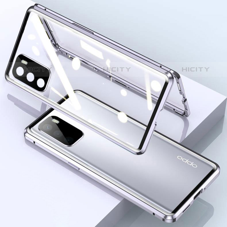 Funda Bumper Lujo Marco de Aluminio Espejo 360 Grados Carcasa para Oppo A16s Plata