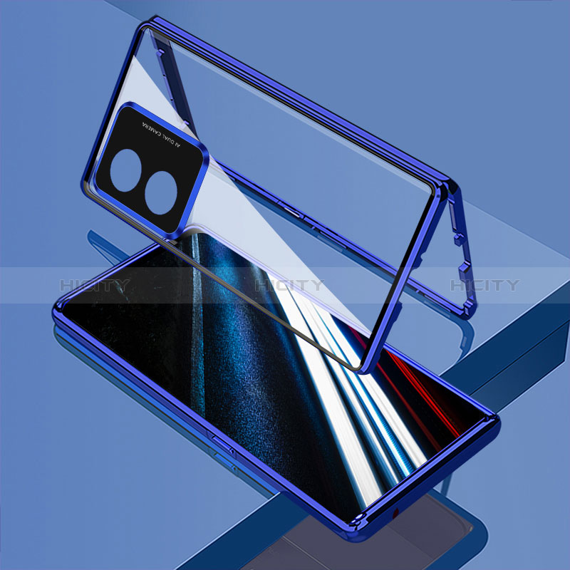 Funda Bumper Lujo Marco de Aluminio Espejo 360 Grados Carcasa para Oppo A18 Azul