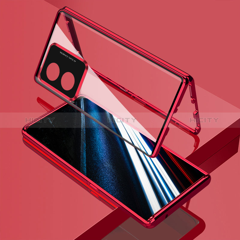 Funda Bumper Lujo Marco de Aluminio Espejo 360 Grados Carcasa para Oppo A38 Rojo